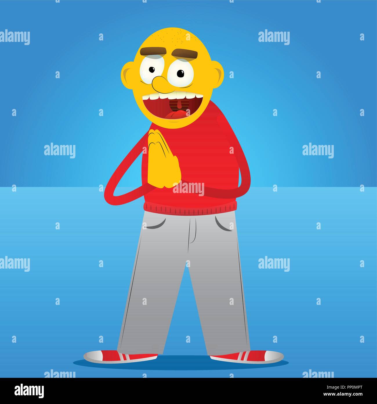 L'homme jaune avec des mains qui prient. Cartoon Vector illustration. Illustration de Vecteur