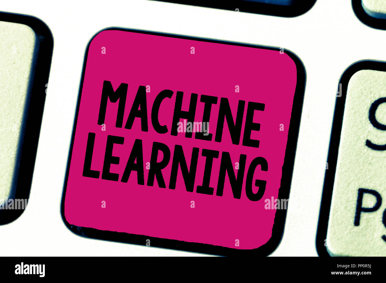 Écrit remarque montrant l'apprentissage automatique. Photo d'entreprise présentant les ordinateurs donnent la capacité à apprendre avec des données. Banque D'Images