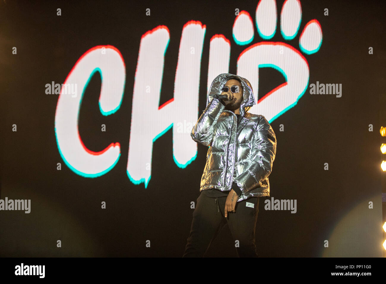 Londres, Royaume-Uni. 22 septembre 2018 Tahmaal Fyffe, mieux connu sous son nom de scène, précédemment connu sous le nom de puce à Tamia 1Xtra Live 2018 à l'O2 Arena, Peninsula Square, Londres. © Jason Richardson / Alamy Live News Banque D'Images