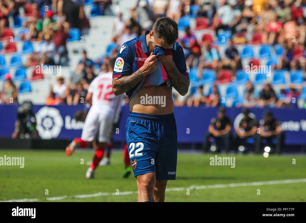 Valence, Espagne. 29Th Sep 2018. pendant le match de football entre Levante UD et FC Séville le 23 septembre 2018 à Ciutat de Valencia à Valence, en Espagne. Appuyez sur Cordon Cordon Crédit : Presse/Alamy Live News Banque D'Images