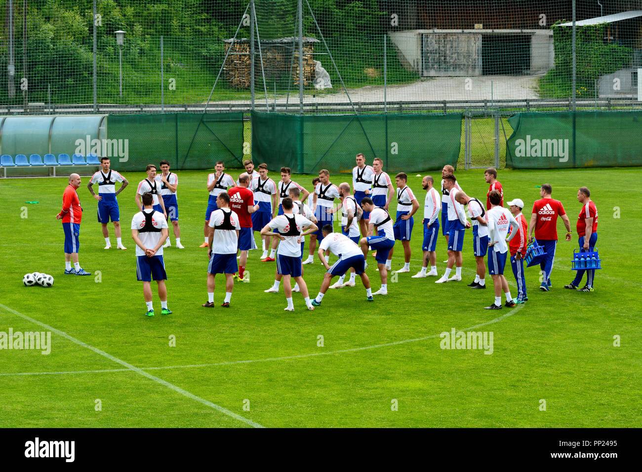 Neustift, Tyrol, Autriche - le 22 mai 2018. L'équipe nationale de la Russie au camp d'entraînement pendant l'entraînement à Neustift, Autriche. Banque D'Images