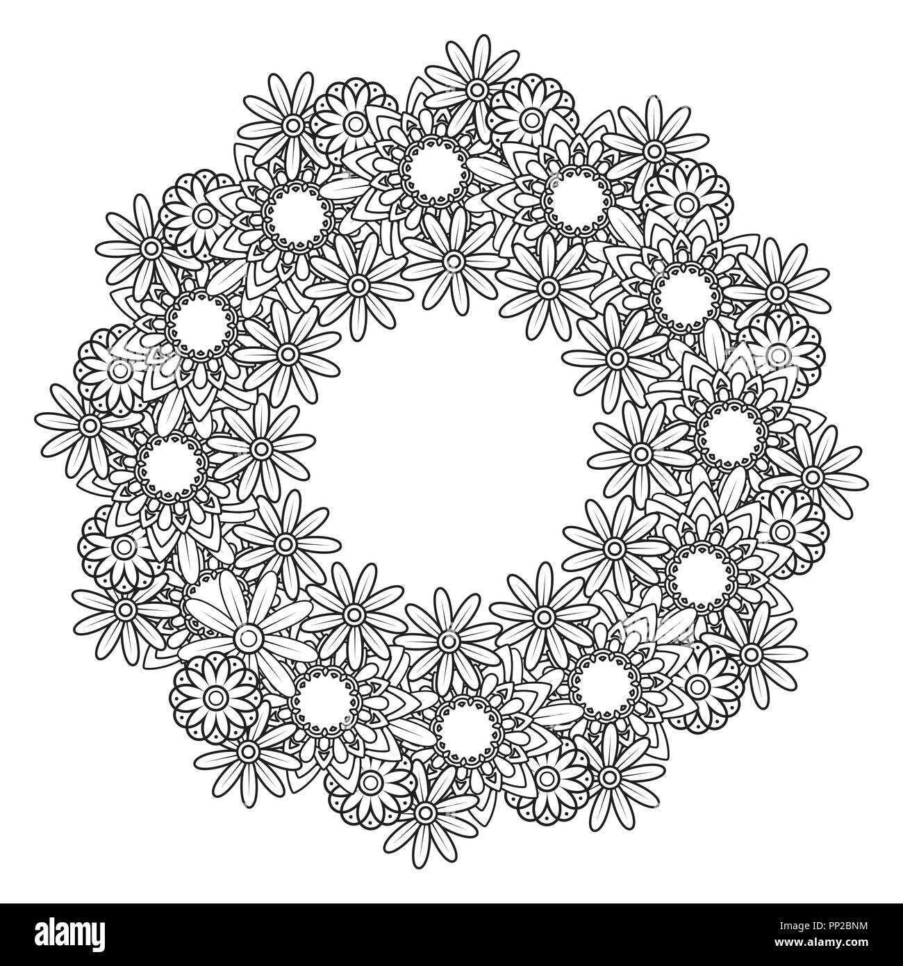 Doodle Noir Et Blanc Guirlande Cadre Décoratif Fleurs