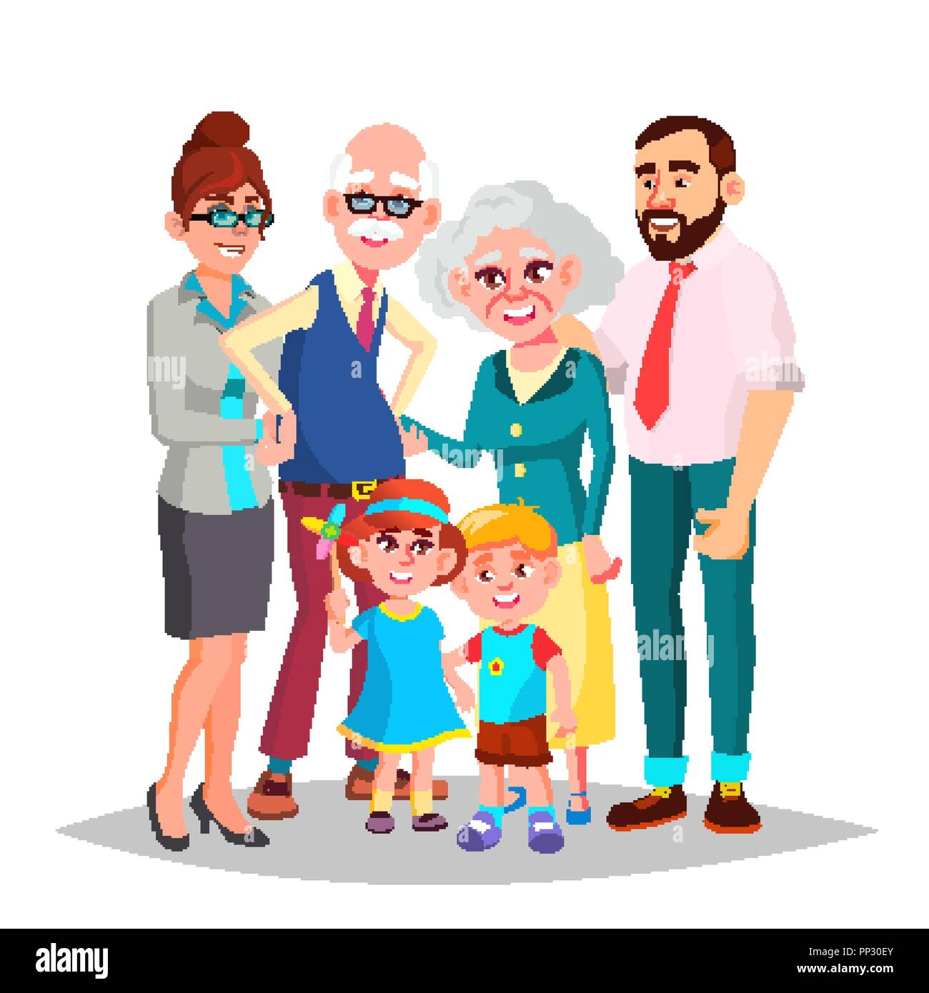 Vecteur de la famille. Maman, Papa, les enfants, les grands-parents ensemble. Élément de décoration. Cartoon illustration isolé Illustration de Vecteur