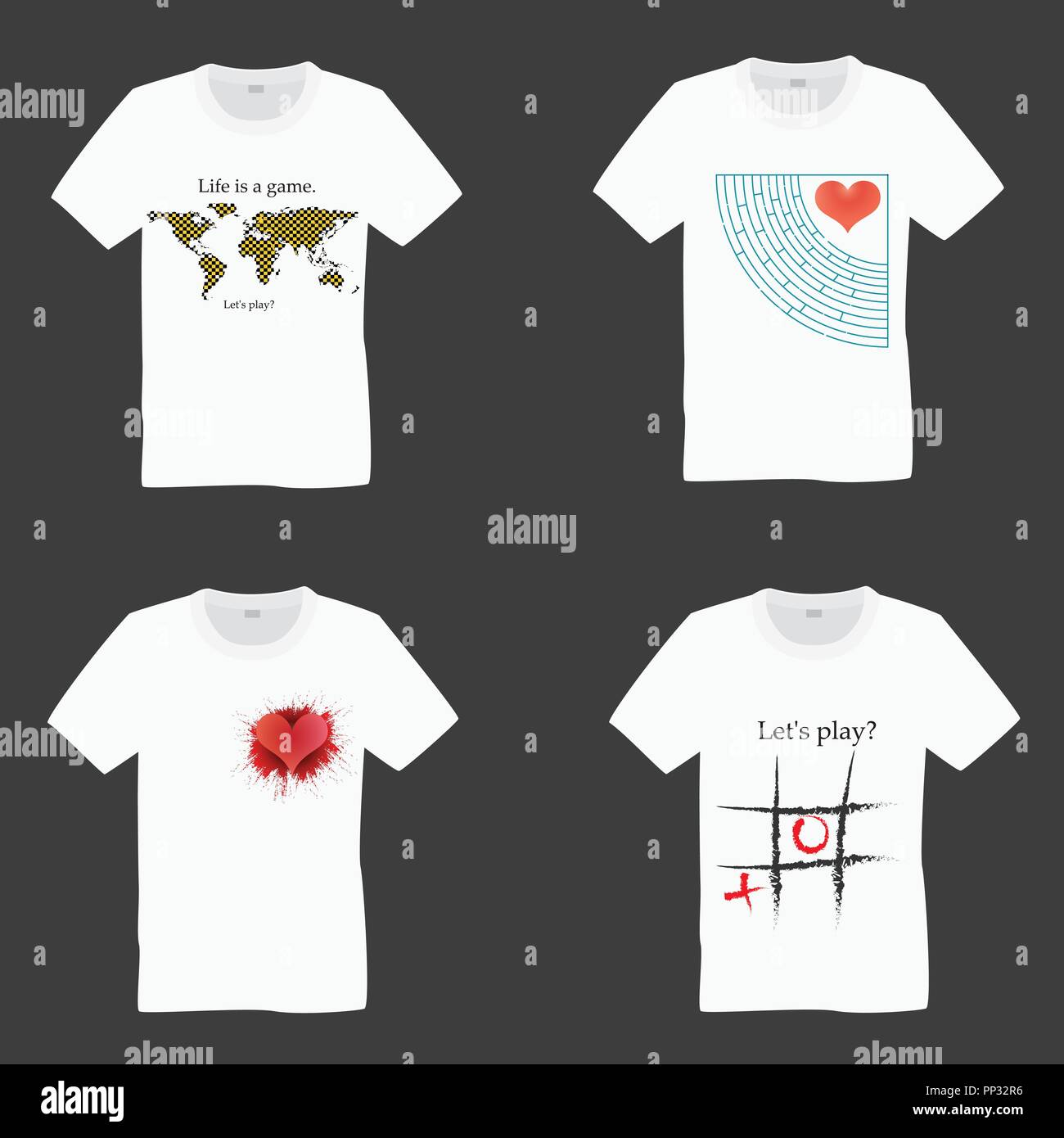 Ensemble de T-shirts avec des impressions. Série - L'amour, de la vie, jeu. Vector illustration. Illustration de Vecteur Ensemble de T-shirts avec des impressions. Série - L'amour, de la vie, jeu. Vector illustration. Illustration de Vecteur