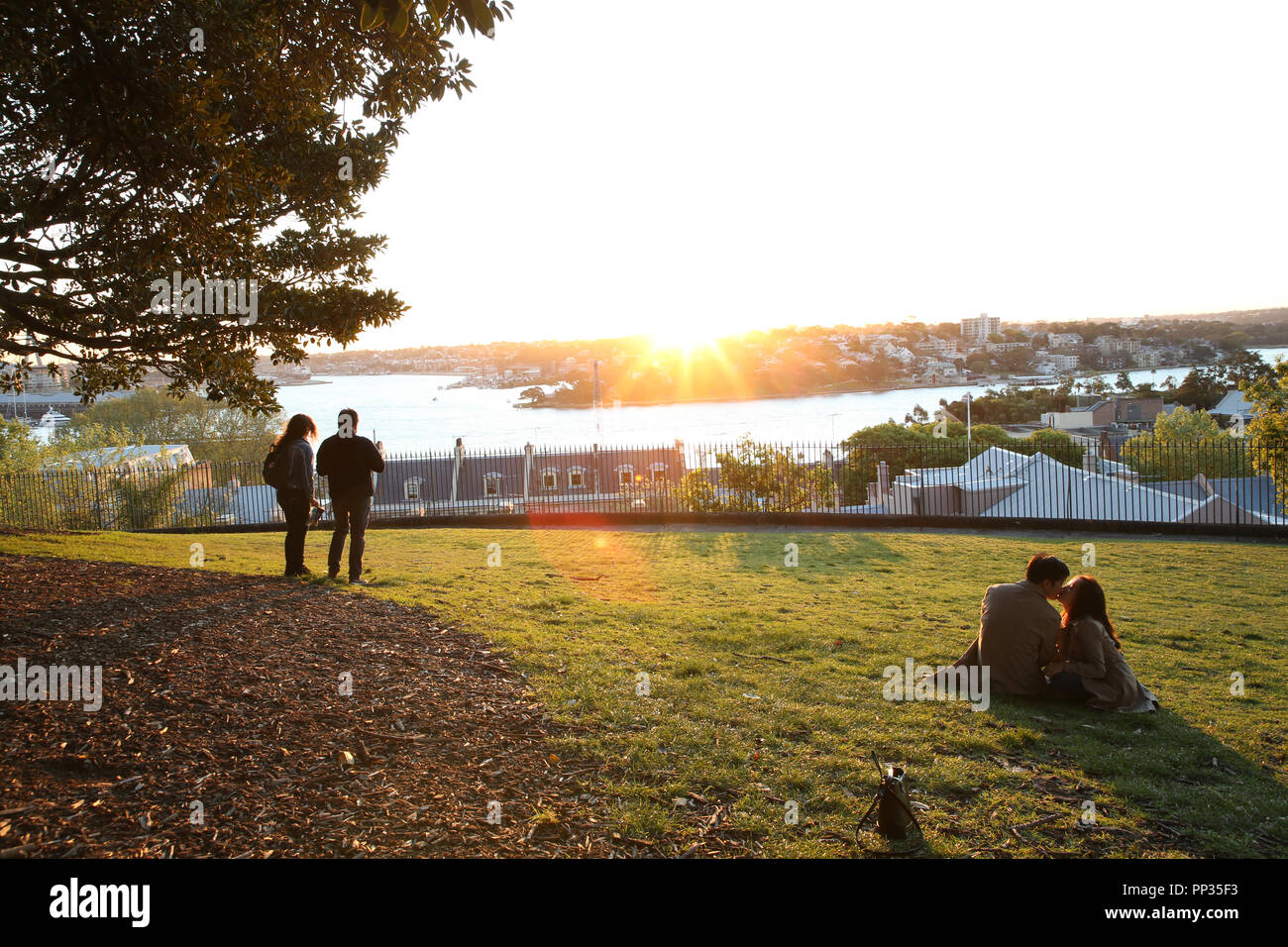 Coucher du soleil à Observatory Hill Park, 1001 Haut Fort St, meuniers Point NSW 2000 Banque D'Images