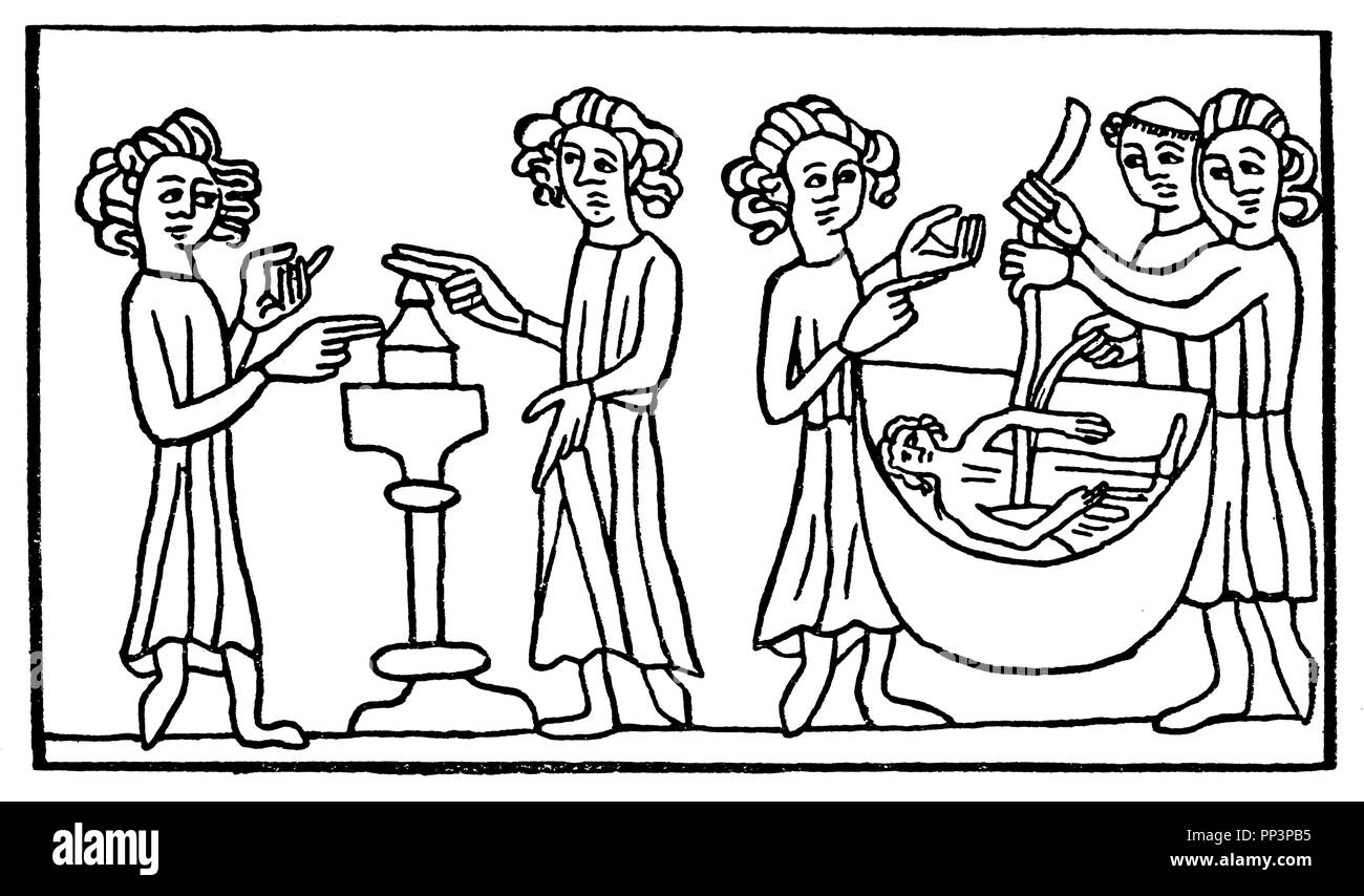 Dégustation de sorcières : serment et de l'échantillon d'eau. Après un manuscrit en 1250, 1923 Banque D'Images