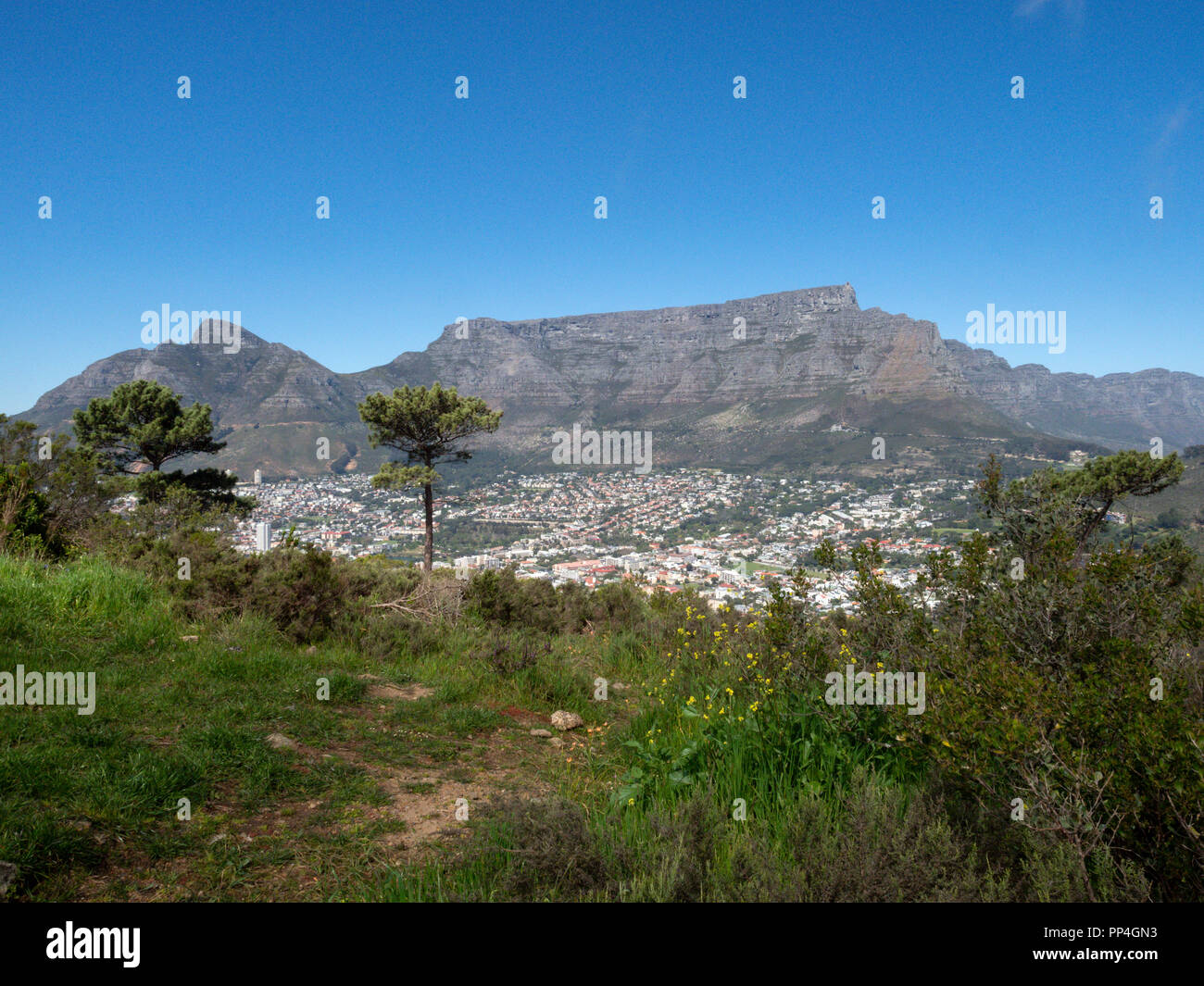 Table Mountain et Devil's Peak (à gauche), Cape Town, Afrique du Sud, vue de Signal Hill Banque D'Images