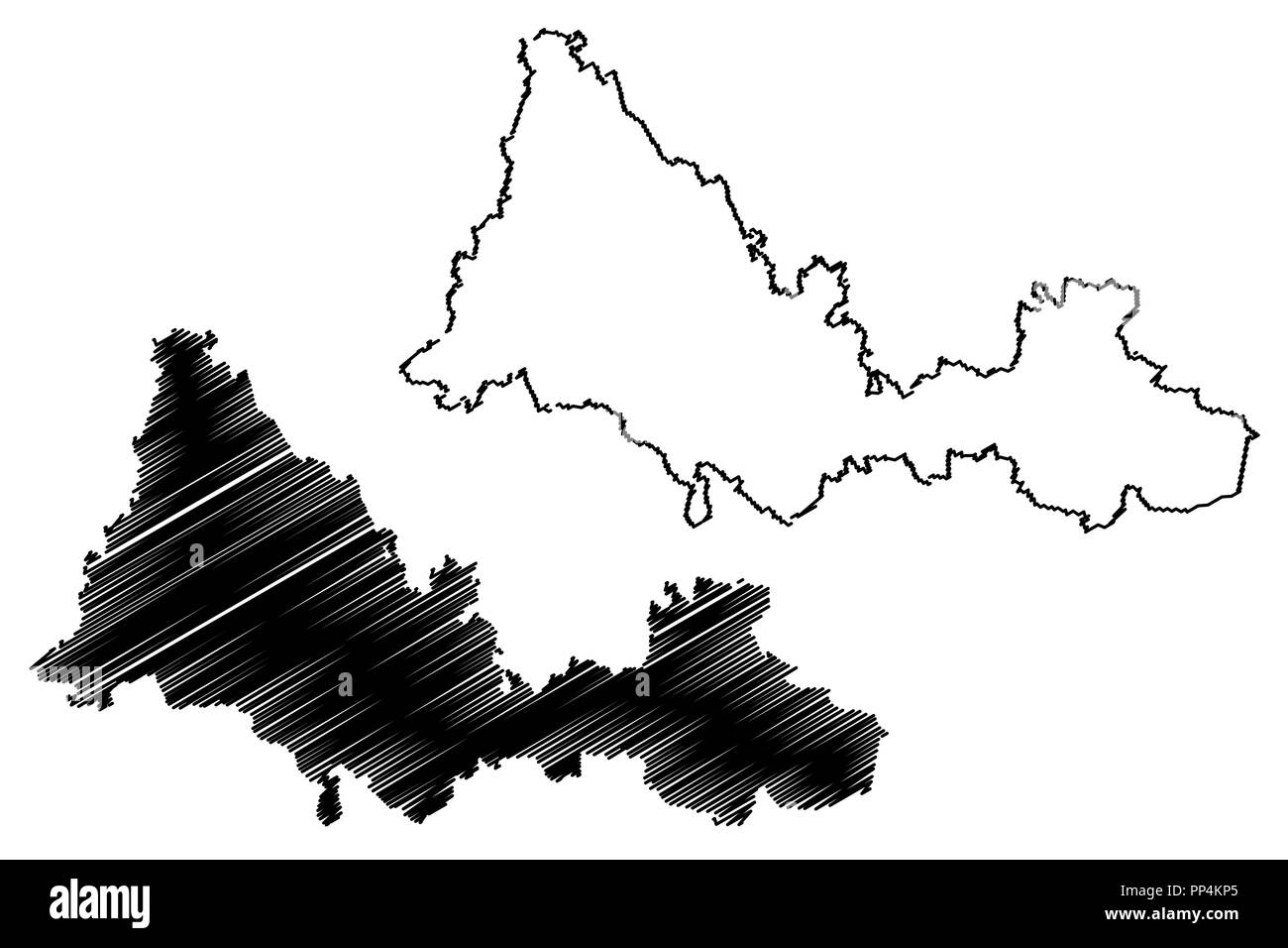 Oblast de Koursk (Russie, Sujets de la Fédération de Russie, les oblasts de Russie) map vector illustration, croquis gribouillis d'Oblastt site d'Orenbourg Illustration de Vecteur
