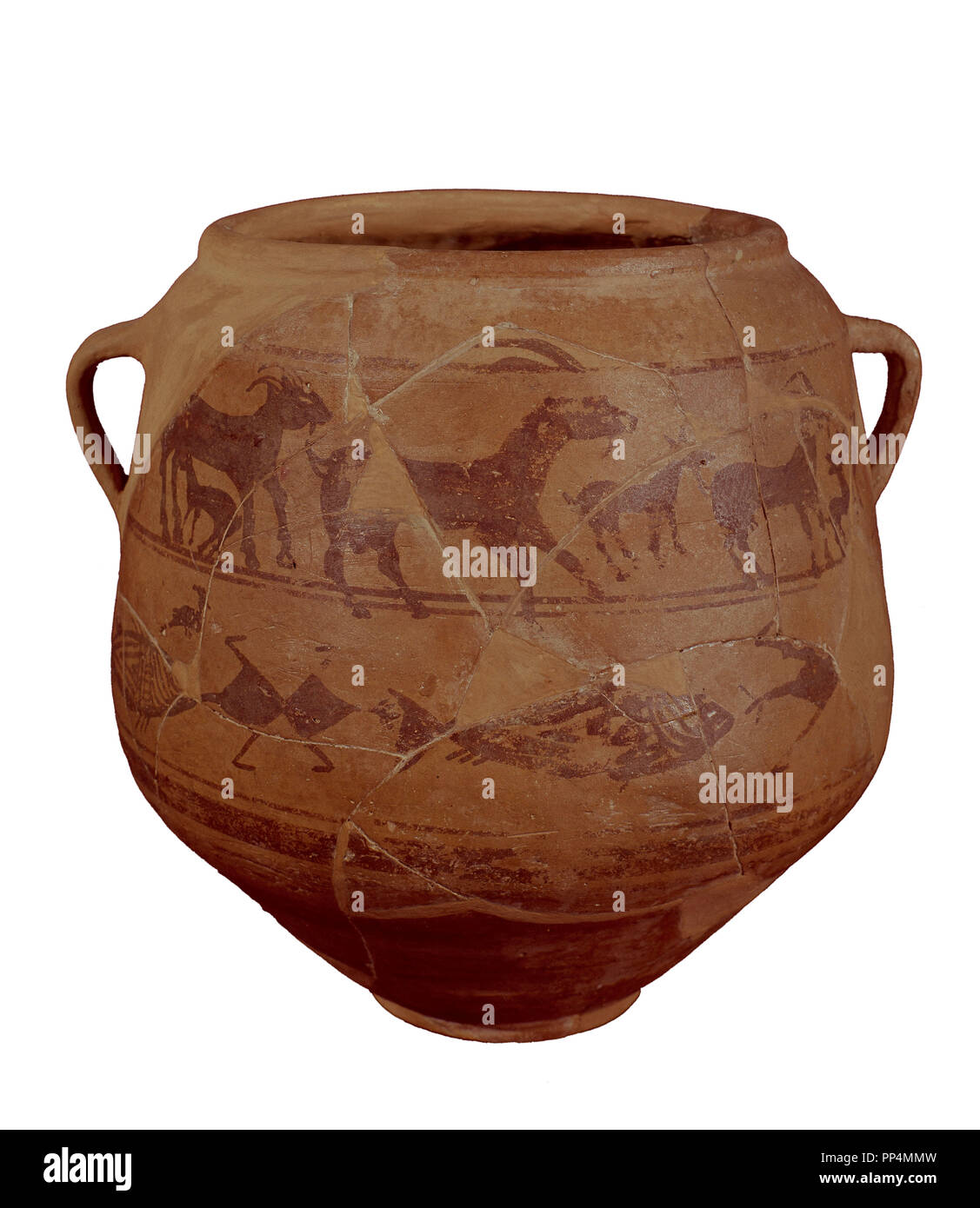 VASO DE LAS CABRAS - CERAMICA IBERICA - S III AC - LE PROCEDE DE LA NÉCROPOLE DE CABECICO DEL TESORO-VERDOLAY (Murcia). Emplacement : Museo arqueologico-COLECCION. L'ESPAGNE. Banque D'Images