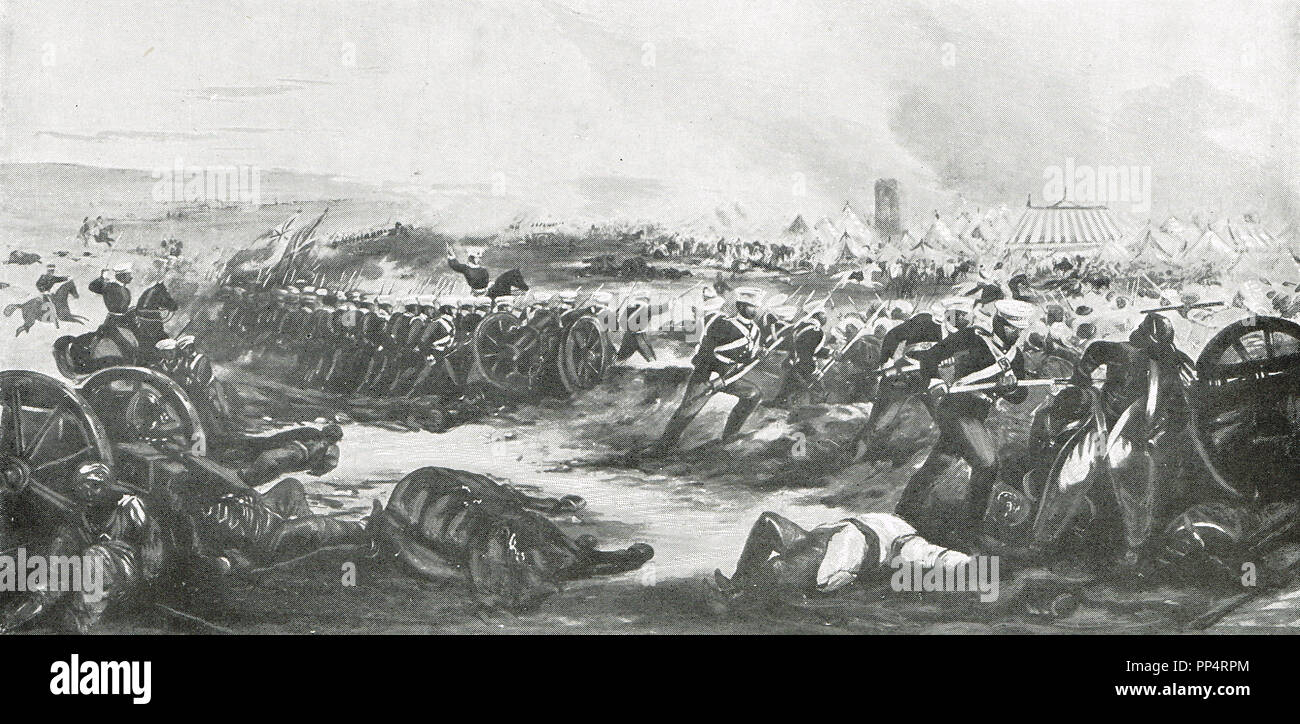 La bataille de Ferozeshah, combattu les 21 et 22 décembre 1845, entre les Britanniques et les Sikhs, Ferozeshah dans la province du Punjab, en Inde Banque D'Images