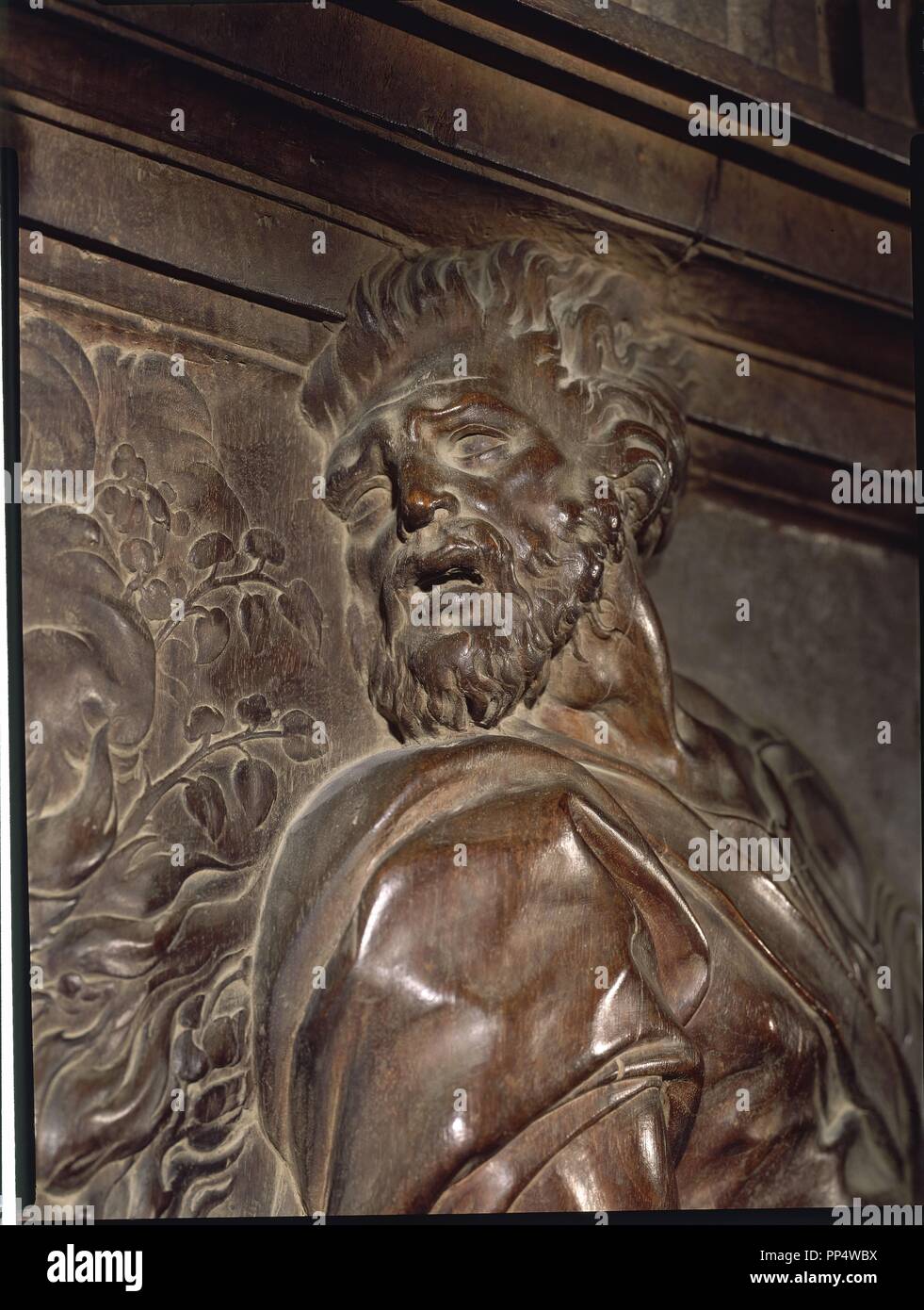 DETALLE DE LA CABEZA DE MOISES - DETALLE DEL CORO ALTO DE LA CATEDRAL DE TOLEDO - SIGLO XVI - RENACIMIENTO ESPAÑOL. Auteur : ALONSO BERRUGUETE,. Emplacement : CATEDRAL-coro alto. Toledo. L'ESPAGNE. Banque D'Images