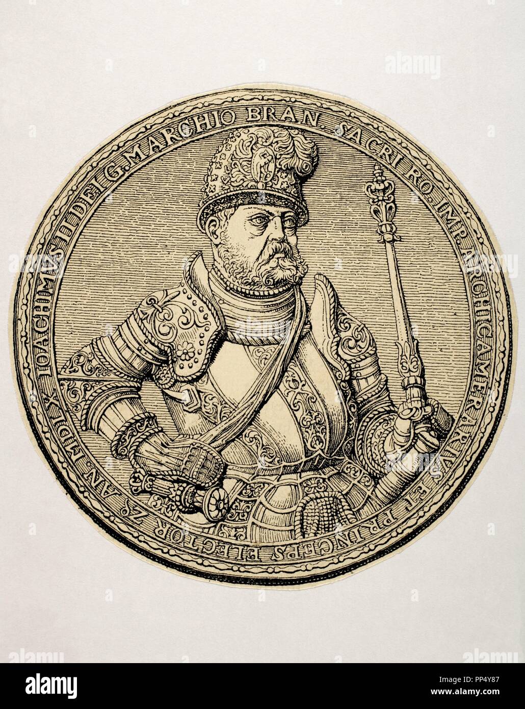 Joachim II Hector (1505-1571). L'électeur de Brandebourg. Membre de la maison de Hohenzollern. La gravure. Historia 'universel', 1882. Banque D'Images