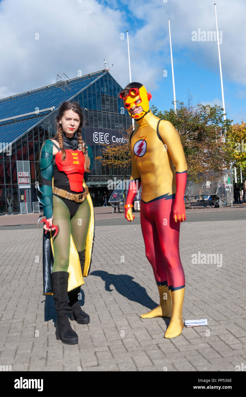 Glasgow, Ecosse, Royaume-Uni. 23 Septembre, 2018. Les cosplayeurs en arrivant sur la deuxième journée de la MCM Ecosse Comic Con tenu au SEC Centre. Credit : Skully/Alamy Live News Banque D'Images