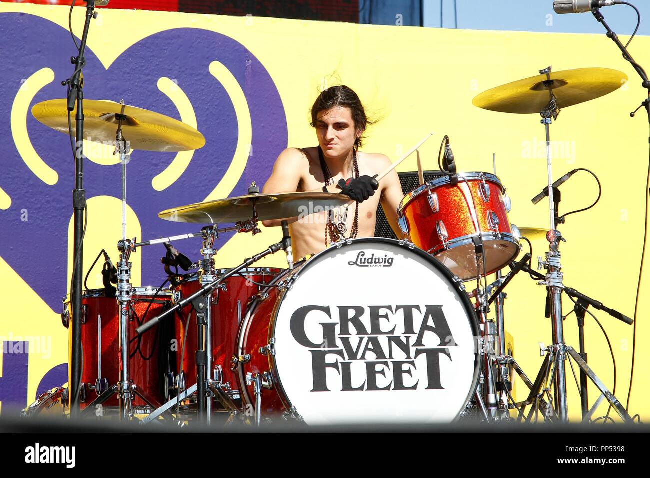 Las Vegas, NV, USA. 22 Sep, 2018. Danny Wagner du Greta Van Fleet sur scène pour 2018 iHeartRadio Music Festival et l'étape de jour - TUE, MGM Lieux du Festival, Las Vegas, NV le 22 septembre 2018. Credit : JA/Everett Collection/Alamy Live News Banque D'Images