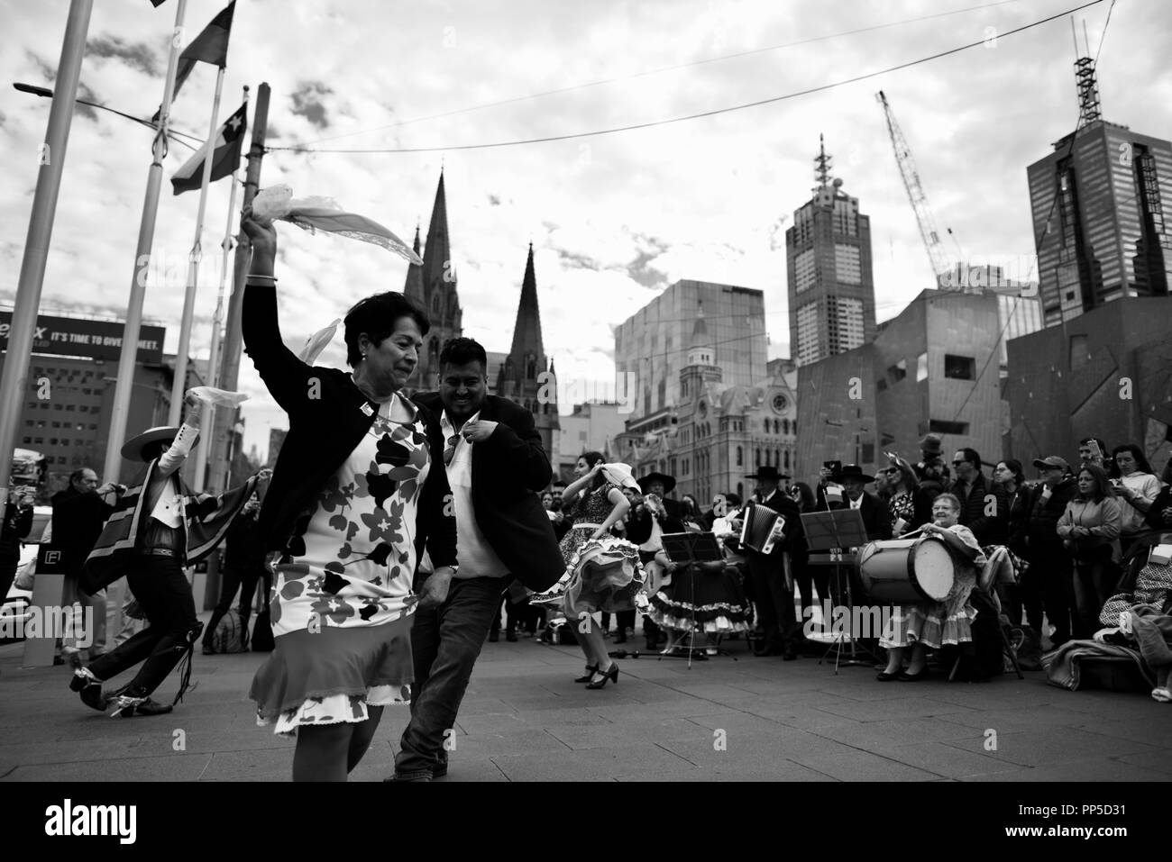 Fiestas Patrias, la terre natale des fêtes, la fête nationale chilienne à Federation Square à Melbourne, VIC, Australie, 18 septembre 2018 Banque D'Images