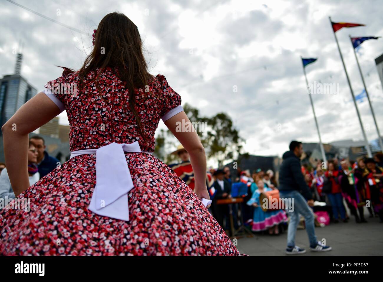 Fiestas Patrias, la terre natale des fêtes, la fête nationale chilienne à Federation Square à Melbourne, VIC, Australie, 18 septembre 2018 Banque D'Images