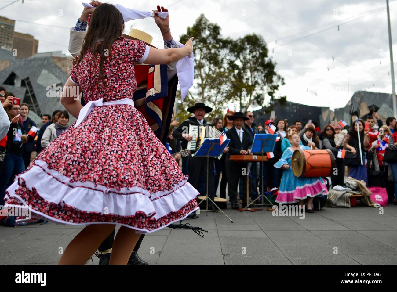 Fiestas Patrias, la terre natale des fêtes, la fête nationale chilienne à Federation Square à Melbourne, VIC, Australie, 18 septembre 2018 Banque D'Images