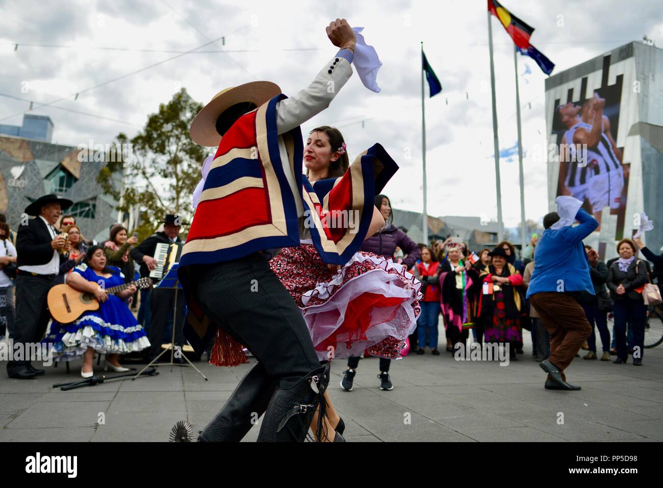 Fiestas Patrias, la terre natale des fêtes, la fête nationale chilienne à Federation Square à Melbourne, VIC, Australie, 18 septembre 2018 Banque D'Images