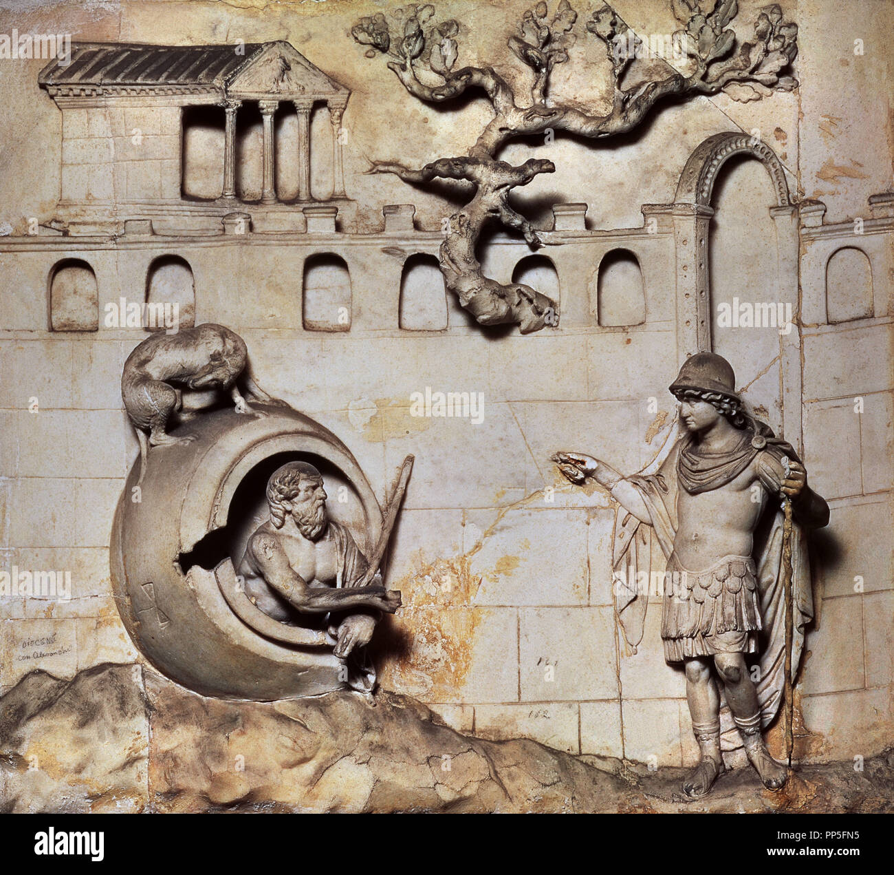 Haut-relief Art grec d'Alexandre le Grand et Diogène. Rome, la villa Albani. Lieu : Villa Albani. Rome. ITALIA. Banque D'Images