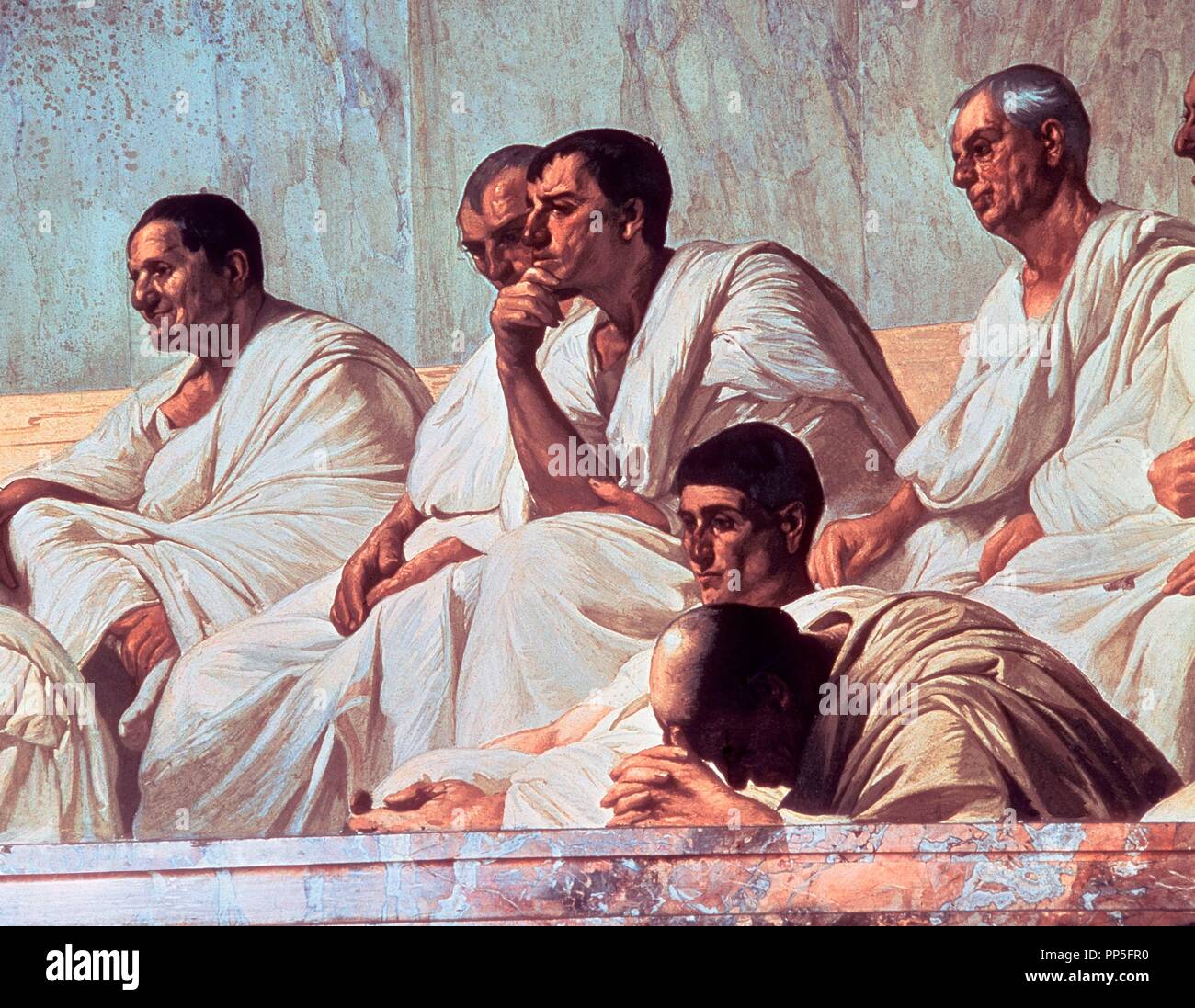 Un DENUNCIANDO CICERON CATILINA - DETALLE - 1880 - FRESQUE - NEORRENACIMIENTO ITALIANO. Auteur : MACCARI, CESARE. Lieu : Palais Madama-Senado. ITALIA. Banque D'Images