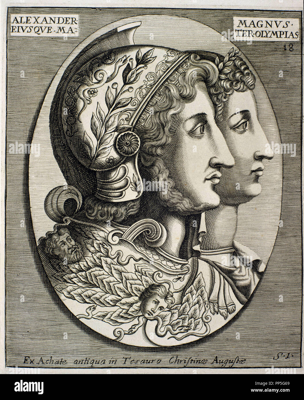 ALEJANDRO MAGNO Y MADRE OLYMPIAS SIG ER 1160-18. Emplacement : BIBLIOTECA NACIONAL-COLECCION. MADRID. L'ESPAGNE. Banque D'Images
