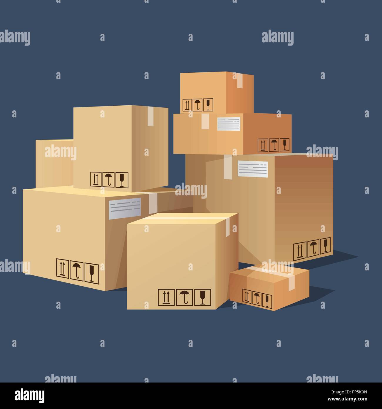 De nombreux cartons, zones de taille différente, tas de colis Illustration de Vecteur