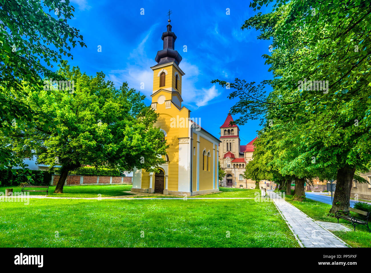 Vue panoramique sur le parc pittoresque dans le centre-ville de la ville de Zagreb, Croatie Europe. Banque D'Images