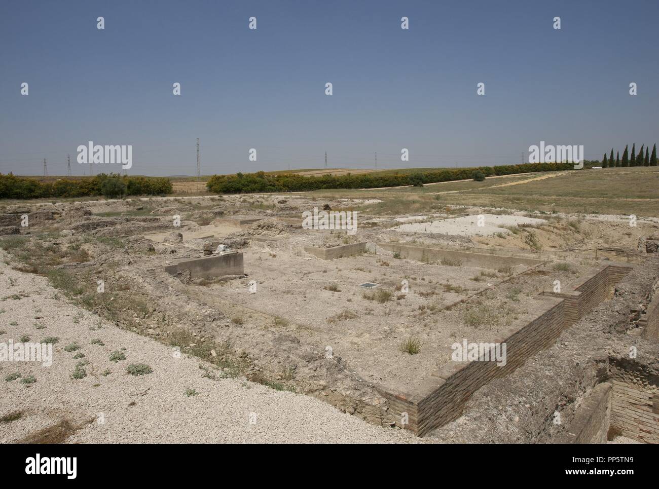 L'Espagne. Italica. Ville romaine fondée c. 206 AV. Thermes, d'une grande baignoire. Près de Santiponce. Ruines. L'Andalousie. Banque D'Images