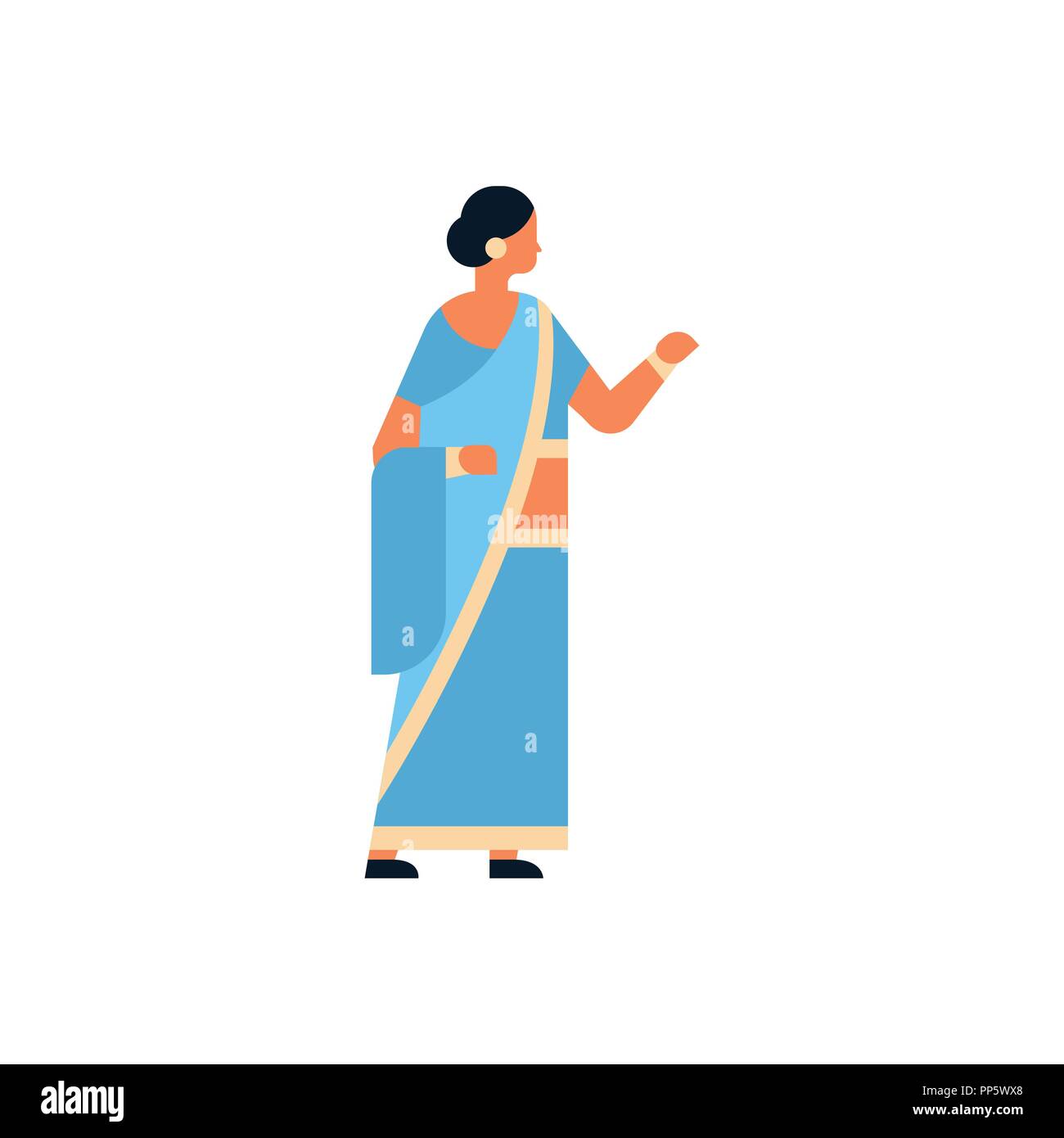 Femme indienne portant des vêtements traditionnels des femmes hindoues sari personnage télévision isolé pleine longueur Illustration de Vecteur