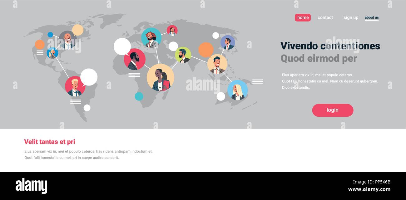 Carte du monde réseau des bulles de chat d'équipe de la communication concept mix connexion avatar race homme femme fait face à une télévision personnage portrait copie espace horizontal Illustration de Vecteur