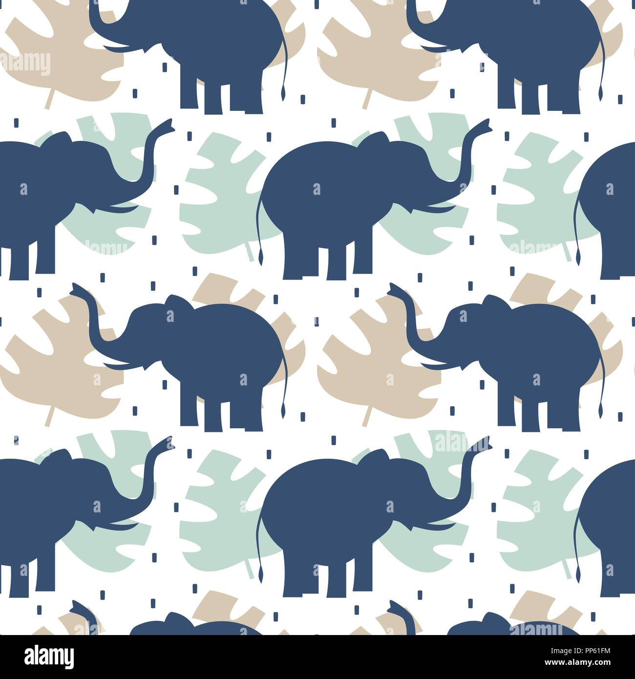 Mignon vecteur illustration de fond transparent avec les éléphants et les feuilles exotiques tropicaux Illustration de Vecteur