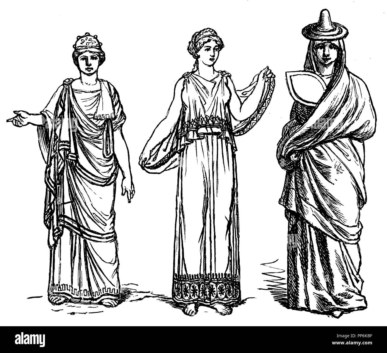 Les Grecs, à gauche et au centre : chers à la maison, à droite : femme Tanagrean à l'extérieur, anonym 1896 Banque D'Images