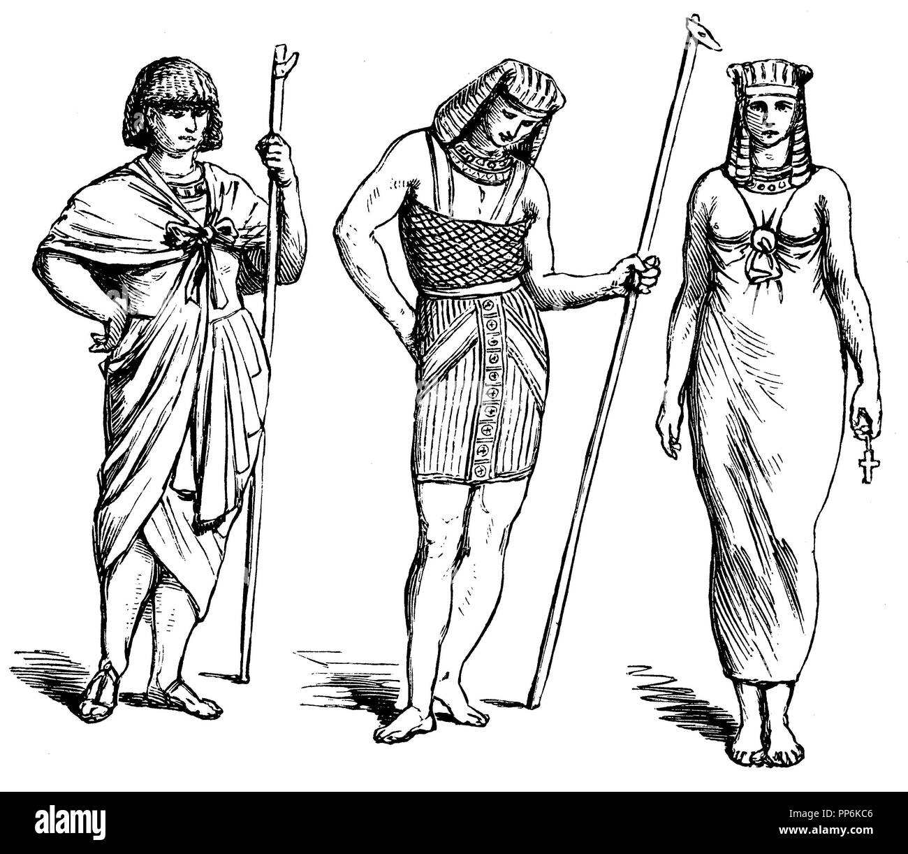 Les égyptiens, à gauche : dignitaires, au centre : prêtre, droite : prêtresse, anonym 1896 Banque D'Images