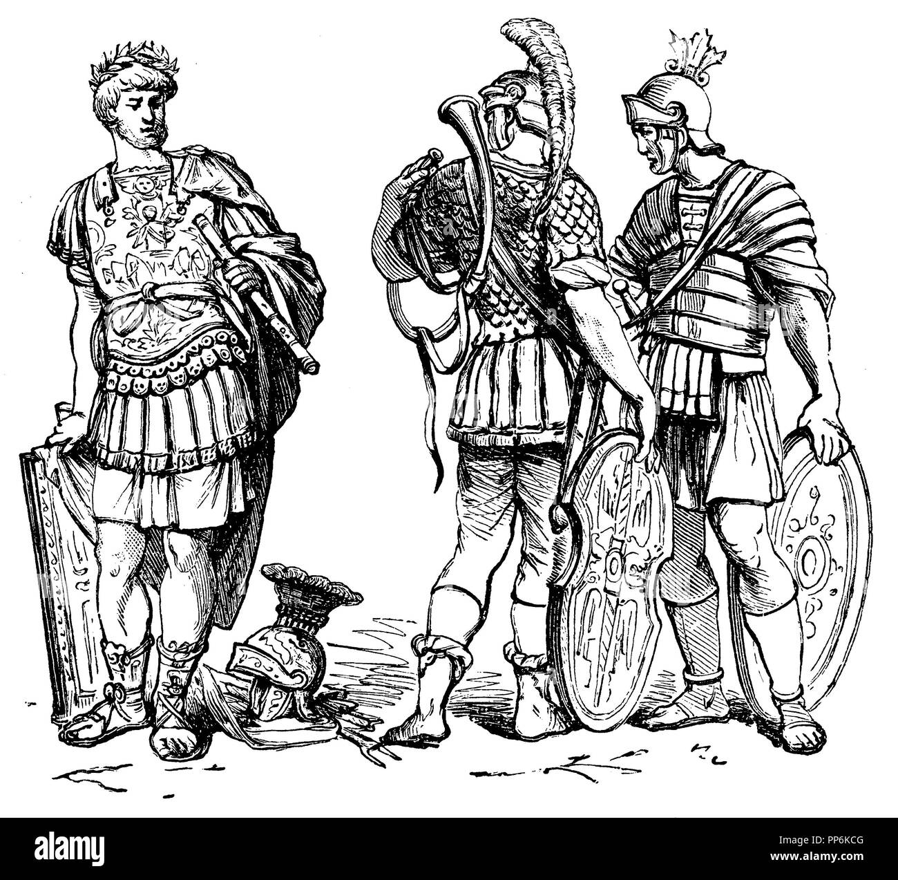 Les Romains, à gauche : général, au centre et à droite : légionnaires, anonym 1896 Banque D'Images