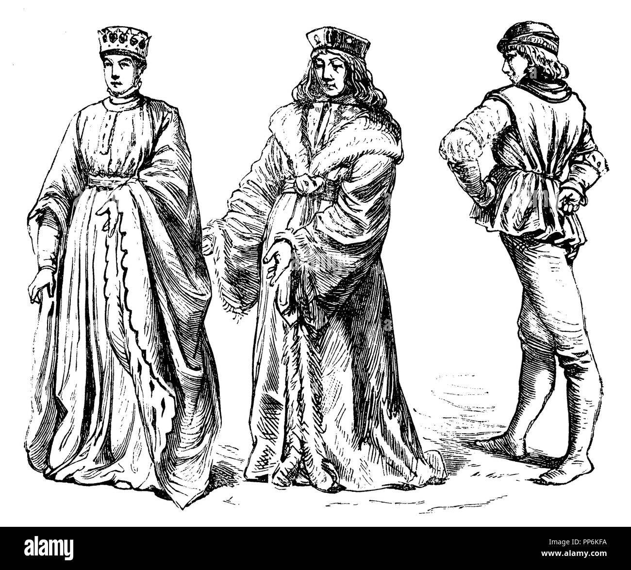 Anglais (1400-1500), gauche : HeinrichV., 1415, au centre : homme noble, seconde moitié du siècle, a droite : citoyen, seconde moitié du siècle, l'anonym 1896 Banque D'Images