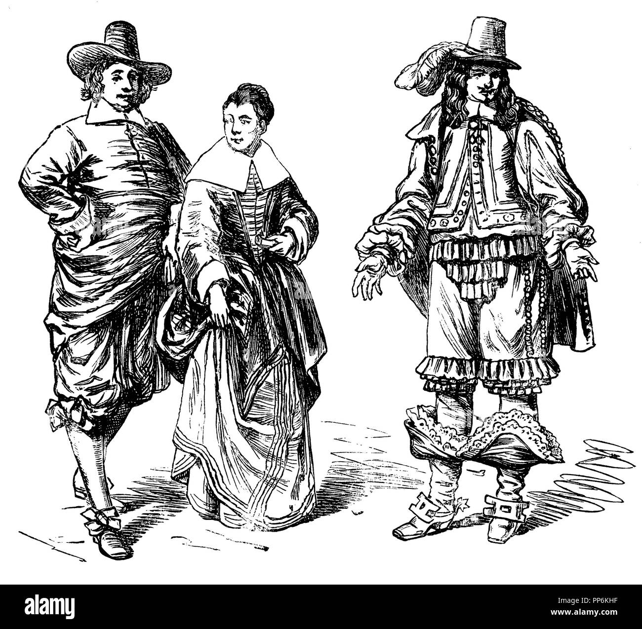 Âge de la guerre de Trente Ans (1600-1650), sur la droite : le roturier, milieu du siècle, à droite : Kavalier, 1646, anonym 1896 Banque D'Images