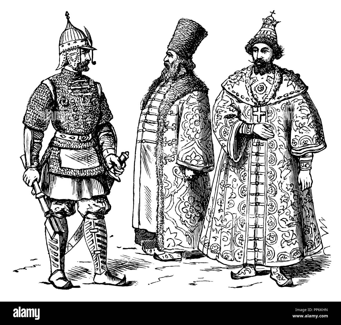 Les Russes, les Polonais et les Hongrois (xve et xvie siècles), à gauche : Fédération de guerrier, centre : Grand russe, a droite : Tsar, anonym 1896 Banque D'Images