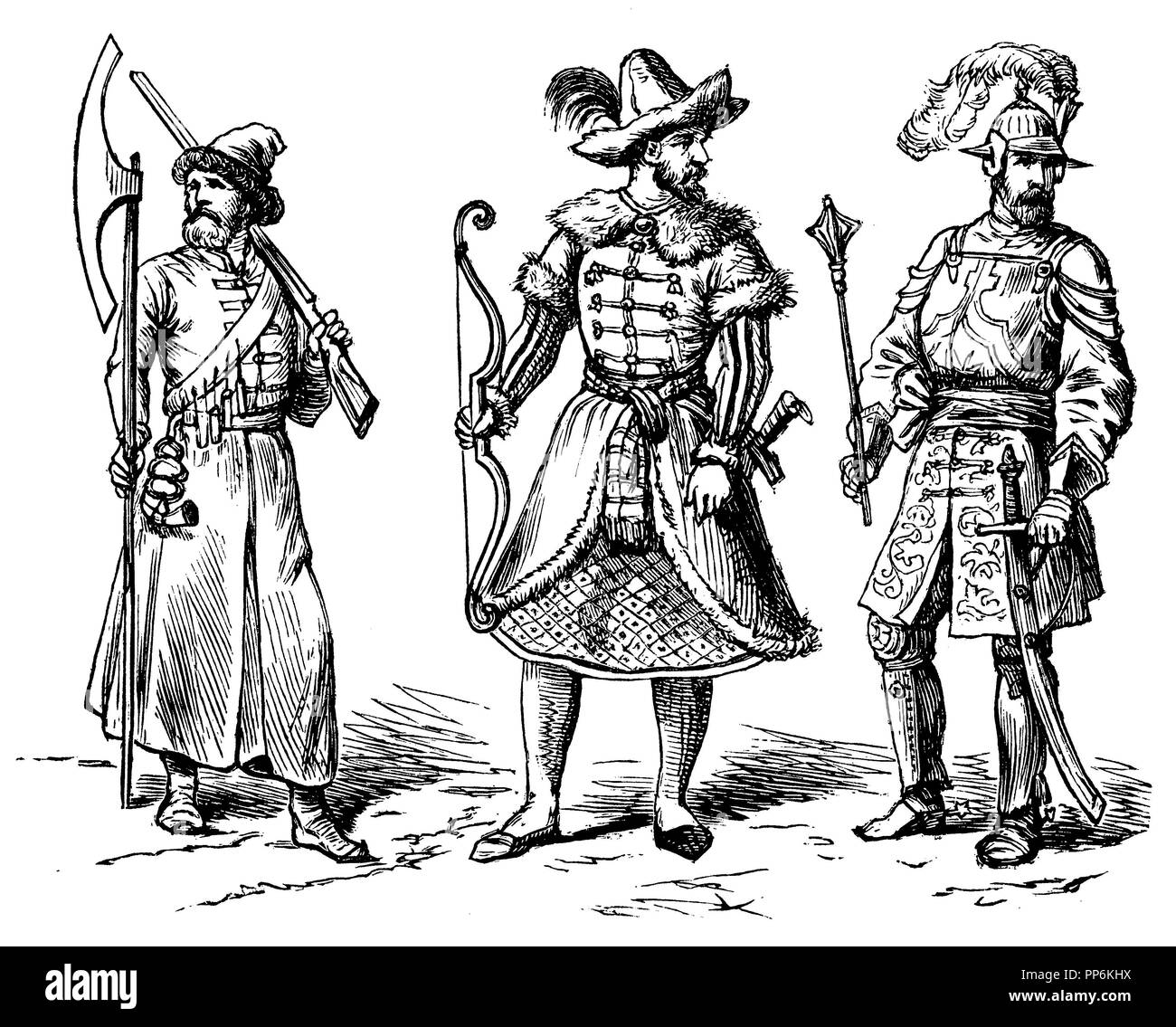 Les Russes, les Polonais et les Hongrois (aux xve et xvie siècles), à gauche et au centre : Fédération de guerriers, à droite : Grande polonaise, anonym 1896 Banque D'Images