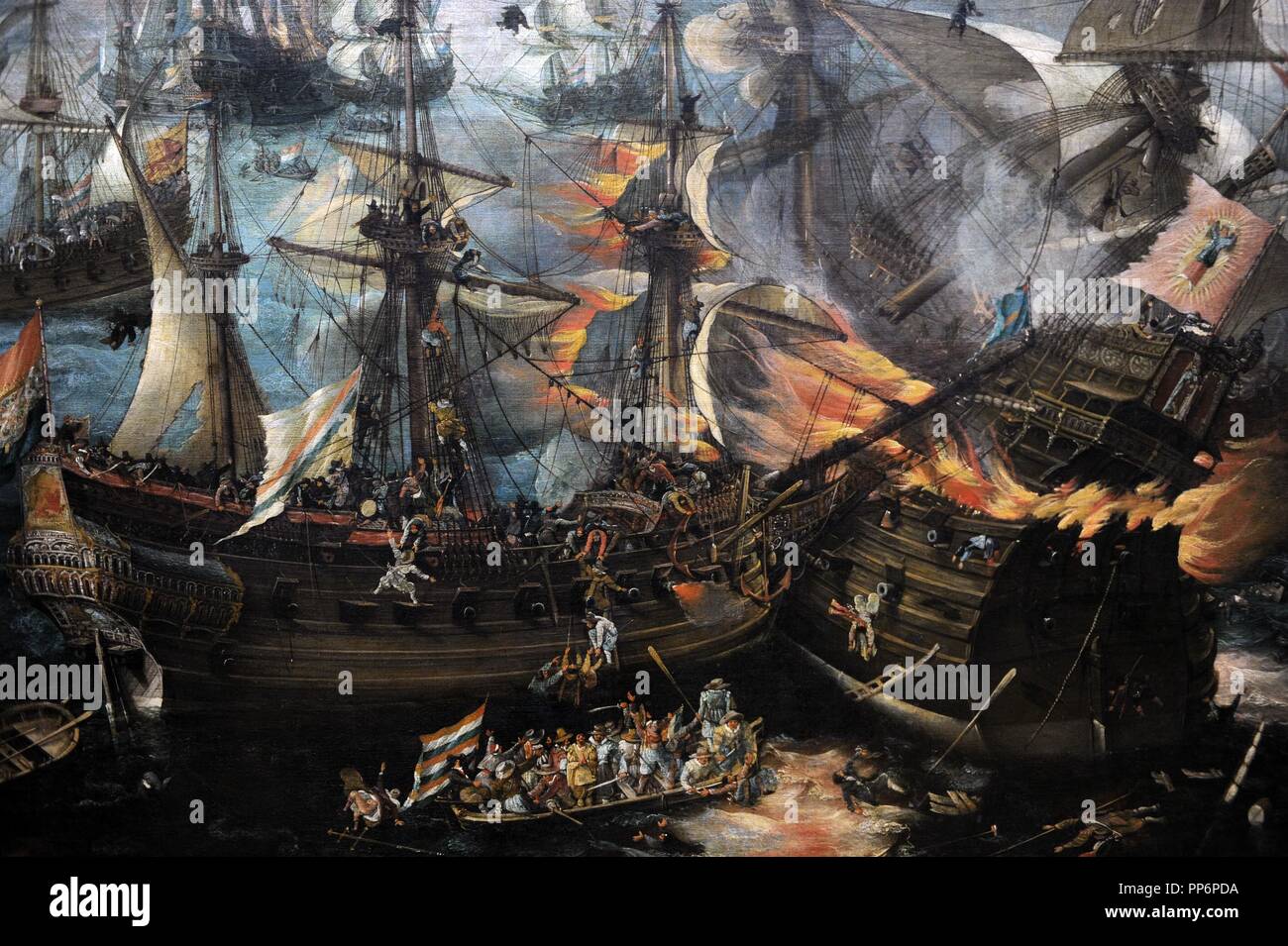 Cornelis Claesz Van Wieringen (c.1577-1633). Peintre hollandais. L'explosion de la vedette espagnole lors de la bataille de Gibraltar, c.1621. Détail. Rijksmuseum. Amsterdam. La Hollande. Banque D'Images