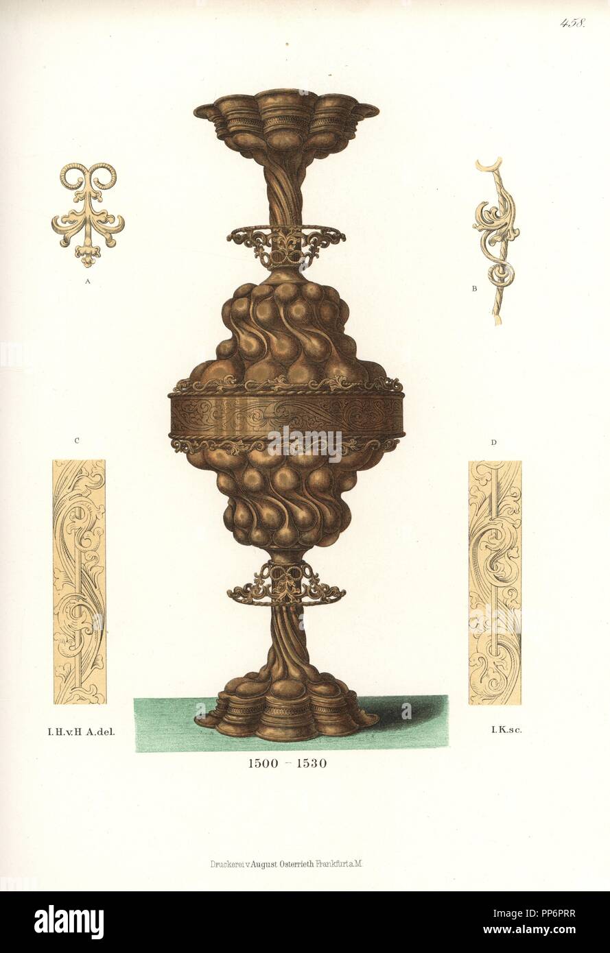 Doppelhumpen ou double tankard en argent et d'or, dès le début du xvie siècle. Chromolithographie de Hefner-Alteneck's 'Costumes, Œuvres et appareils du Moyen-Âge au 17ème siècle", Francfort, 1889. Illustration par le Dr Jakob Heinrich von Hefner-Alteneck, lithographiée par I.K. Le Dr Hefner-Alteneck (1811 - 1903), était un conservateur de musée, archéologue, historien de l'art, illustrateur et graveur. Banque D'Images