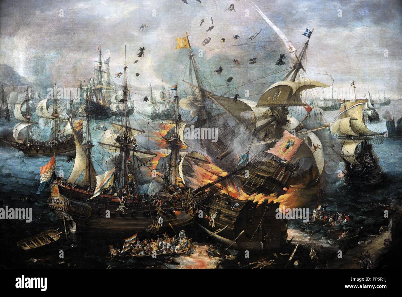 Cornelis Claesz Van Wieringen (c.1577-1633). Peintre hollandais. L'explosion de la vedette espagnole lors de la bataille de Gibraltar, c.1621. Rijksmuseum. Amsterdam. La Hollande. Banque D'Images