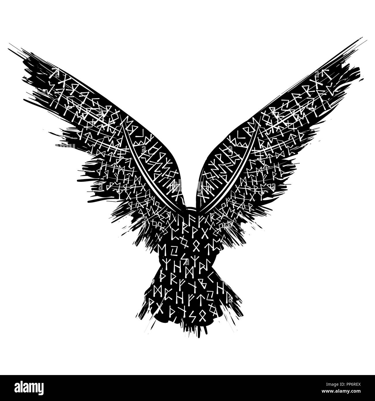 Grunge noir Silhouette oiseau isolé sur fond blanc Illustration de Vecteur