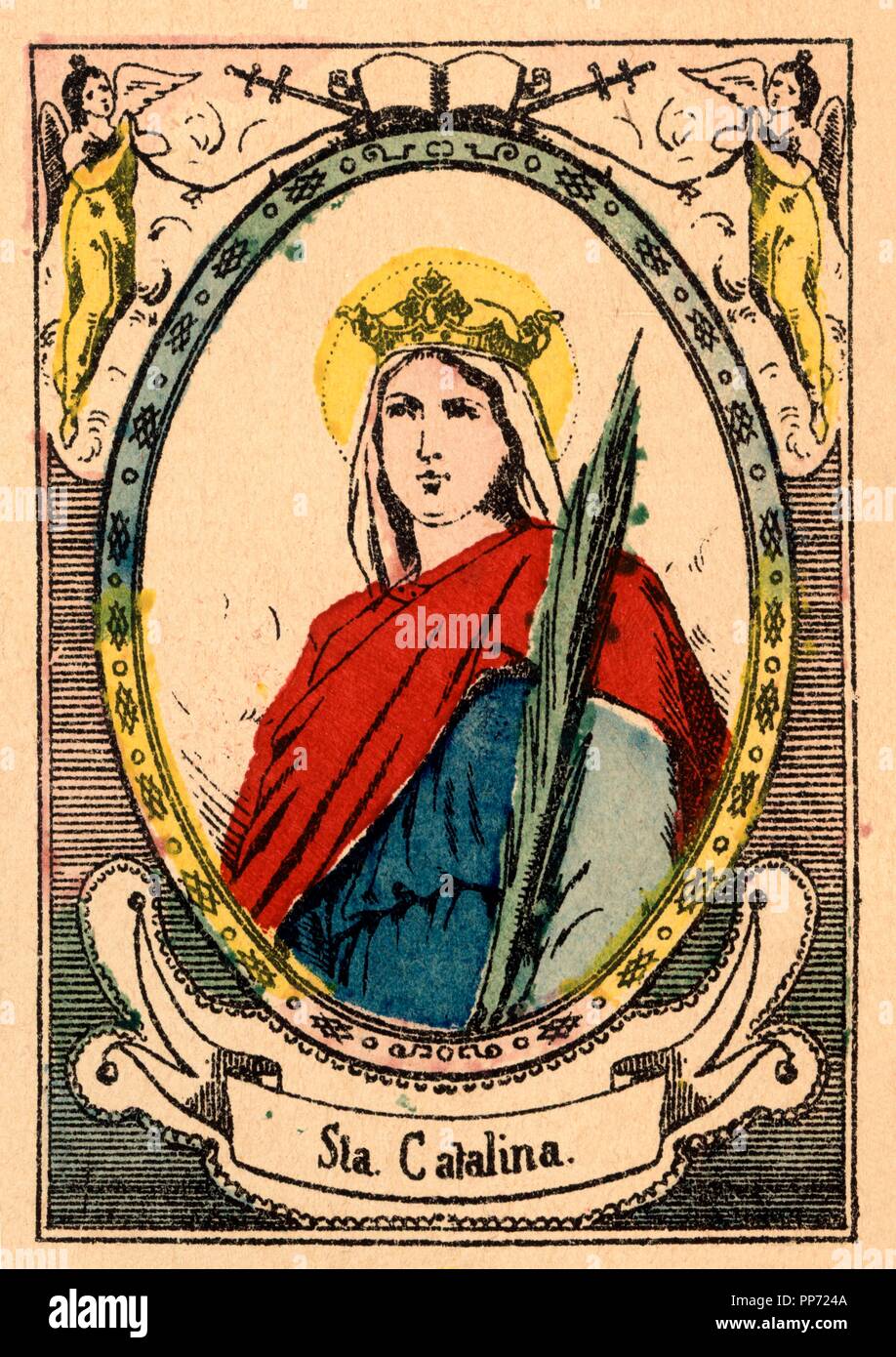 Santa Catalina de Siena (1347-1380), Dominique italiana y doctora de la iglesia. La gravure a la pintado populaires trepa en 1870. Banque D'Images