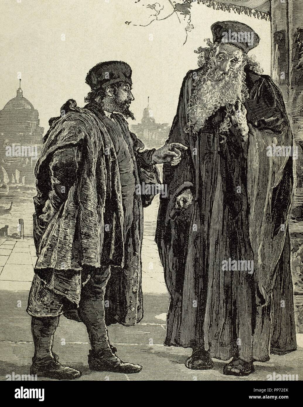 William Shakespeare (1564Ð1616). Le Marchand de Venise. Shylock et Tubal. La gravure. Banque D'Images