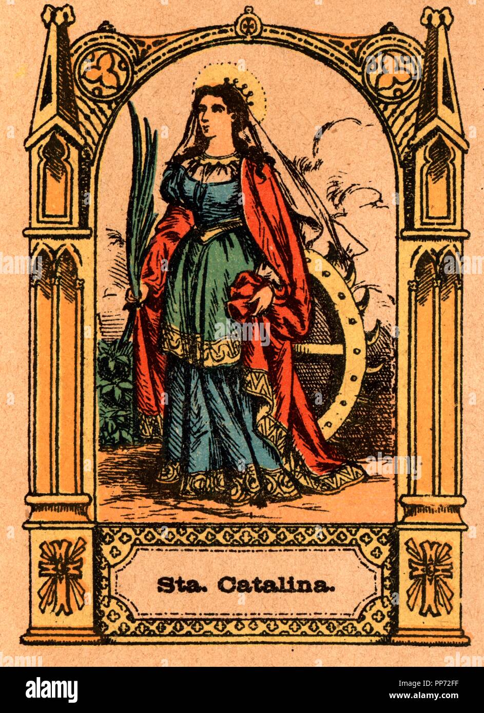 Santa Catalina de Siena (1347-1380), Dominique italiana y doctora de la iglesia. Litografía de 1880. Banque D'Images