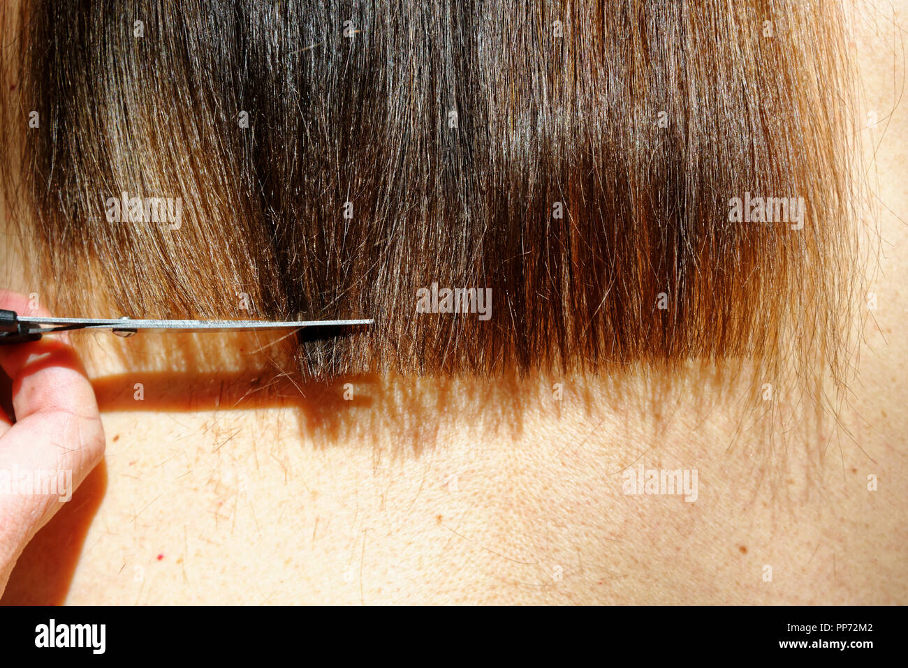 Une coupe de cheveux montrant que la pointe des ciseaux Banque D'Images