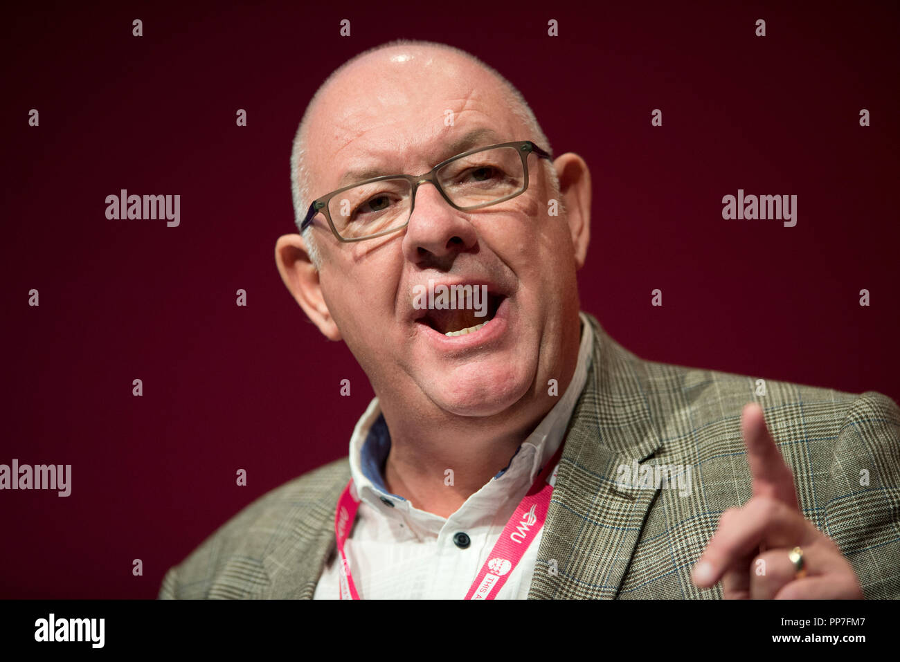 Liverpool, Royaume-Uni. Sep 24, 2018. Dave Ward, secrétaire général de la Communication Workers Union (CWU), prend la parole à la conférence du parti travailliste à Liverpool. Credit : Russell Hart/Alamy Live News Banque D'Images