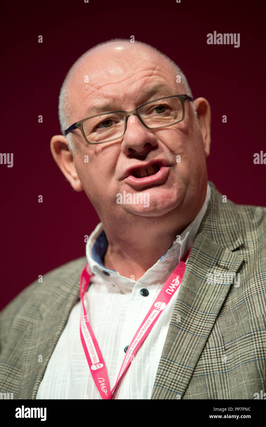 Liverpool, Royaume-Uni. Sep 24, 2018. Dave Ward, secrétaire général de la Communication Workers Union (CWU), prend la parole à la conférence du parti travailliste à Liverpool. Credit : Russell Hart/Alamy Live News Banque D'Images