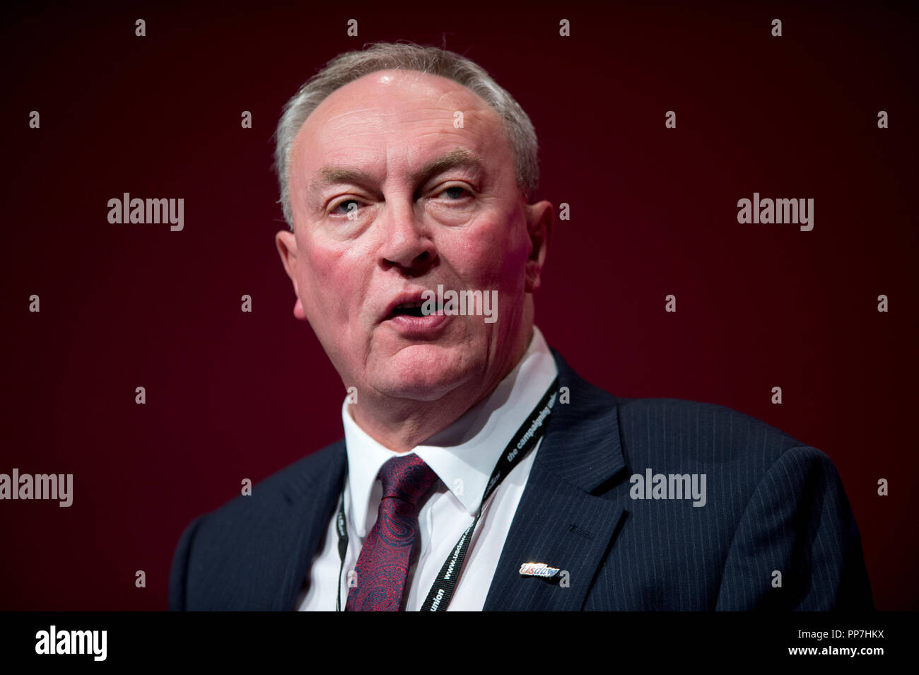 Liverpool, Royaume-Uni. 24 septembre 2018. Lillis Paddy, Secrétaire général de l'USDAW, prend la parole à la conférence du parti travailliste à Liverpool. © Russell Hart/Alamy Live News. Banque D'Images