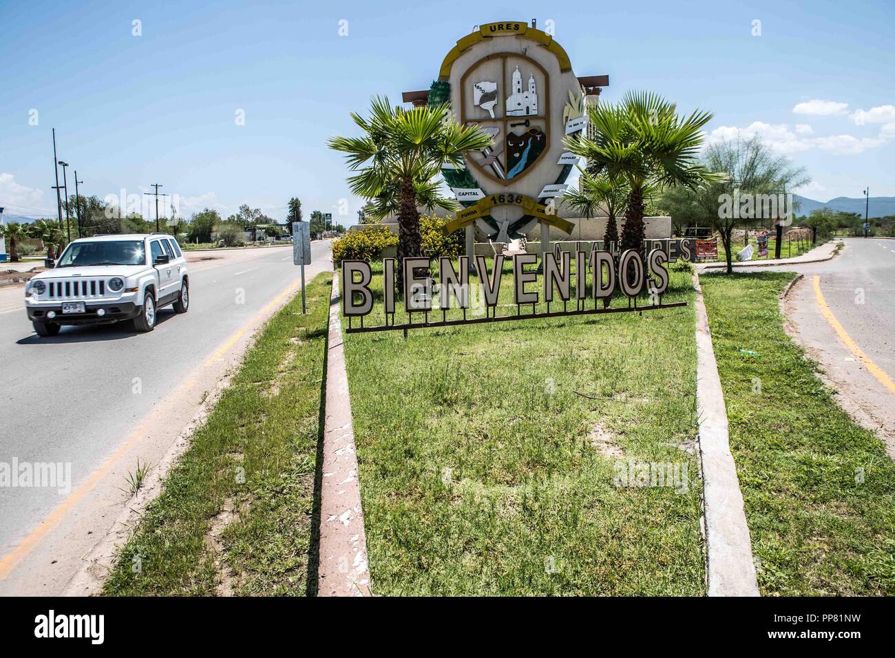 Bienvenue sur mesures. L'entrée de ville, Sonora. Cette ville fait partie des villes de la rivière Sonora. LuisGutierrez NortePhoto.com / Photo : Banque D'Images